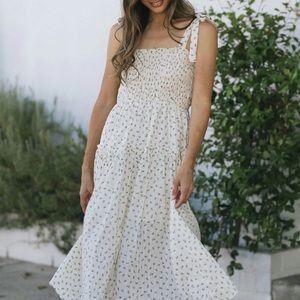 NWOT Morning Lavender Celeste Tie Shoulder White-Floral Dress, Size Large